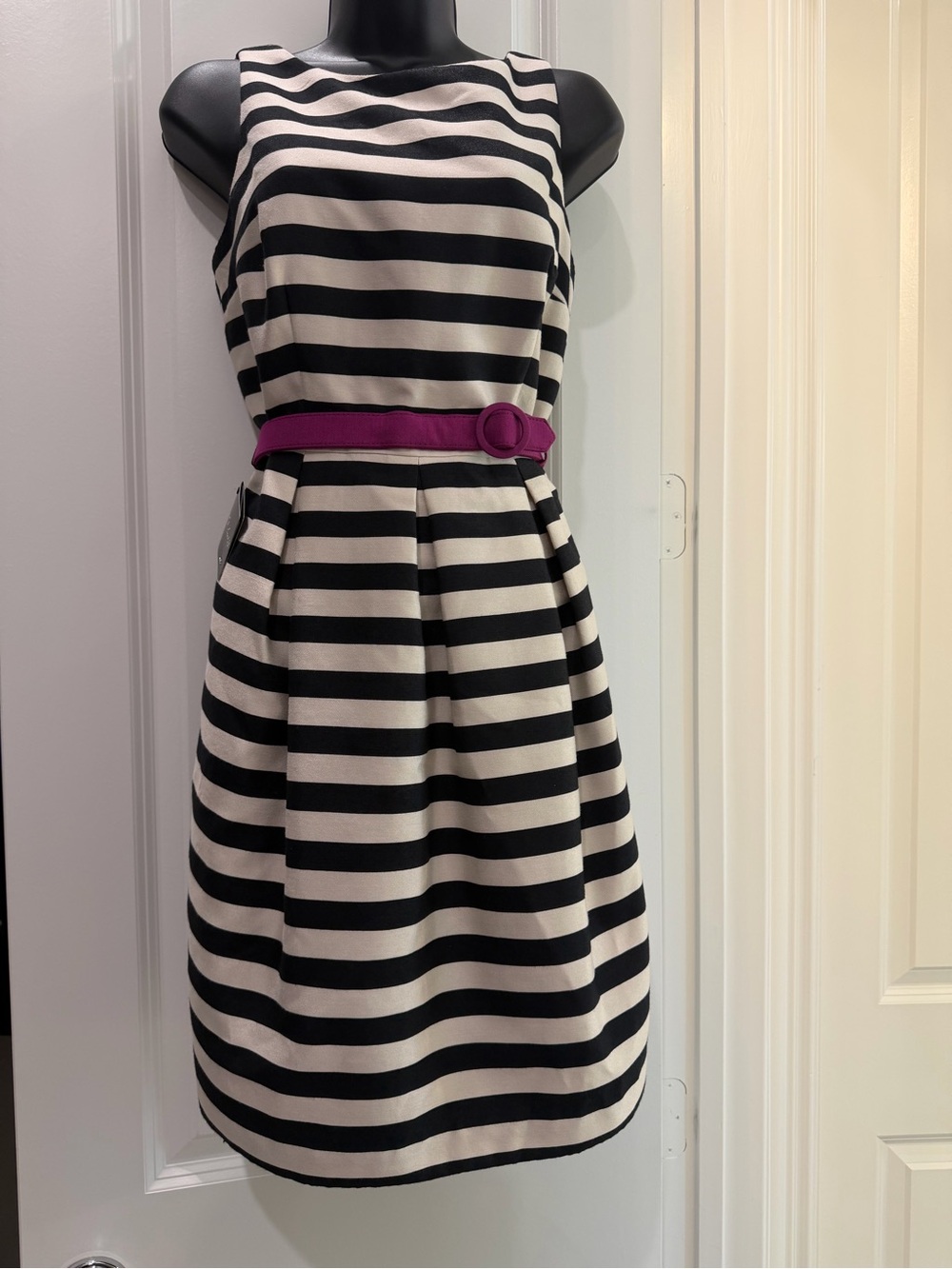 WHBM NWT Striped Fit & Flare Dress Magenta Belt Size 6